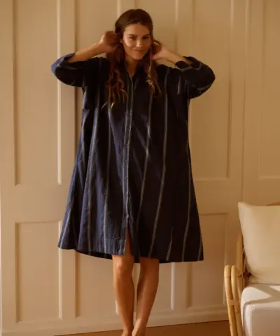 Alternative view of Moshi Moshi Mind – Lively Shirtdress Stripe – Dark Navy / White