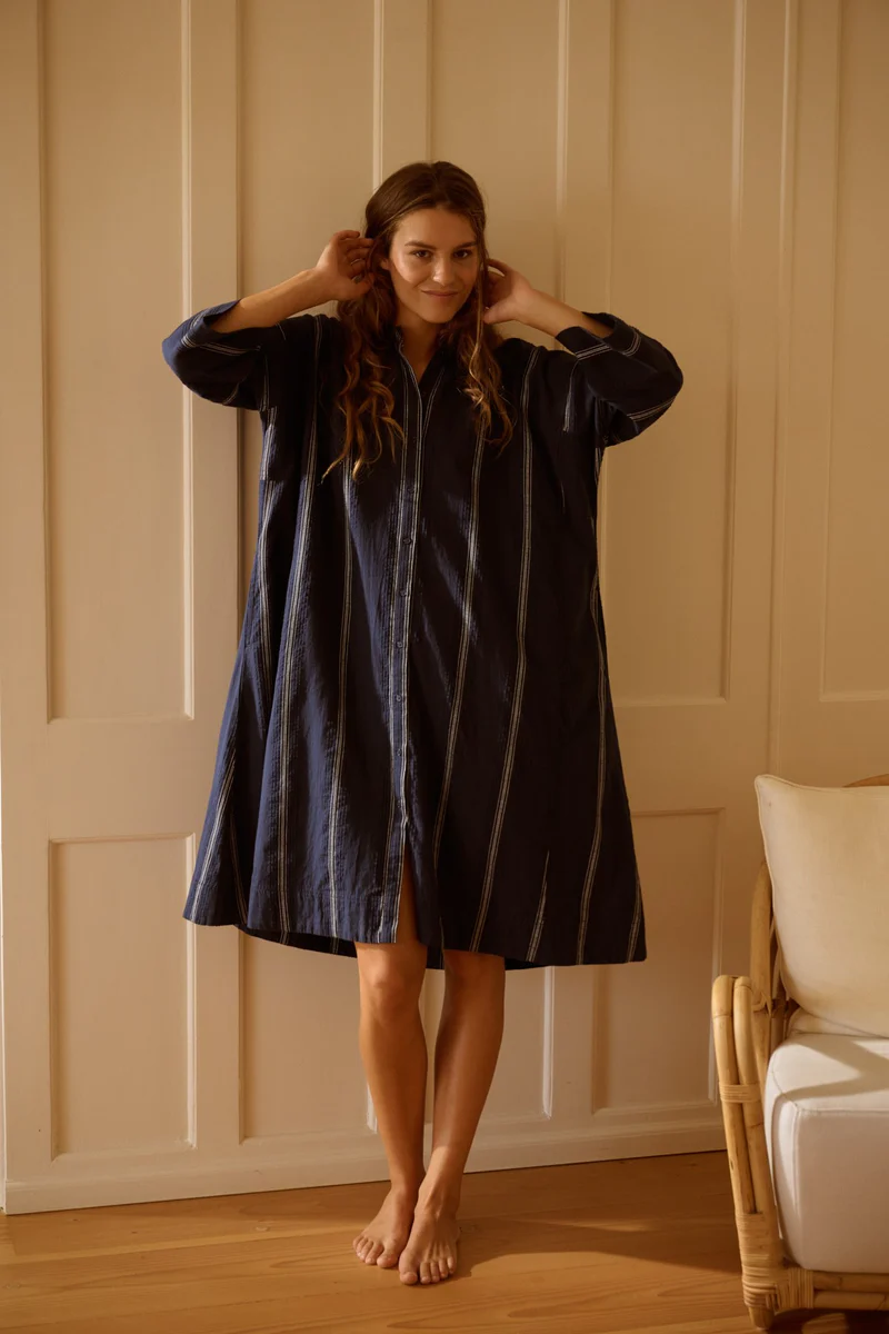 Moshi Moshi Mind – Lively Shirtdress Stripe – Dark Navy / White - Billede 2
