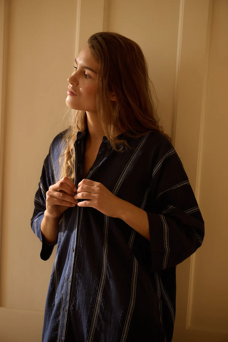 Moshi Moshi Mind – Lively Shirtdress Stripe – Dark Navy / White - Billede 4