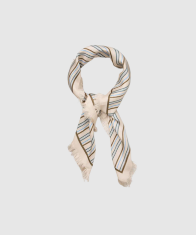 Opdag Scallopia Striped Sia Scarf – Birch White fra Becksöndergaard. Et stilrent og alsidigt tørklæde i 100% silke, designet med klassiske striber og let konstruktion. Med målene 65 × 65 cm kan det styles om halsen, i håret eller på tasken for et feminint og tidløst look. Et luksuriøst accessory, der tilføjer elegance til enhver garderobe.