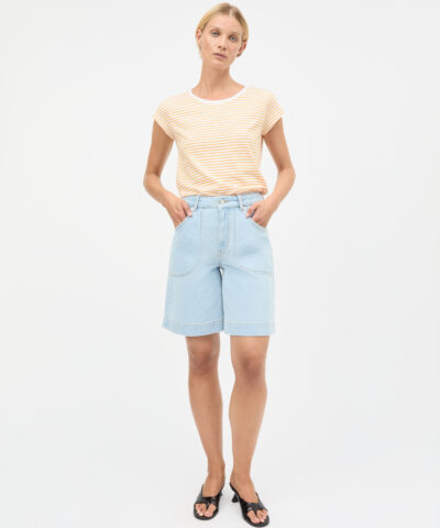 Alternative view of Mads Nørgaard - Fine Jersey Stripe Teasy Tee FAV – Brilliant White / Zinnia