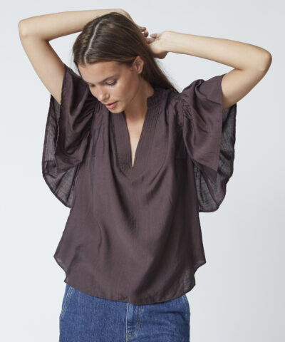Alternative view of Co'Couture - HeraCC Frill SS V‑Top – Dark Brown