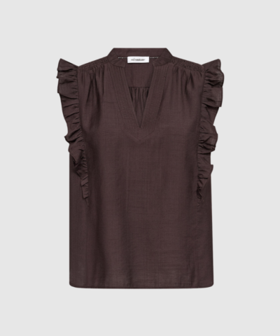 Co'Couture - HeraCC Frill SS V‑Top – Dark Brown