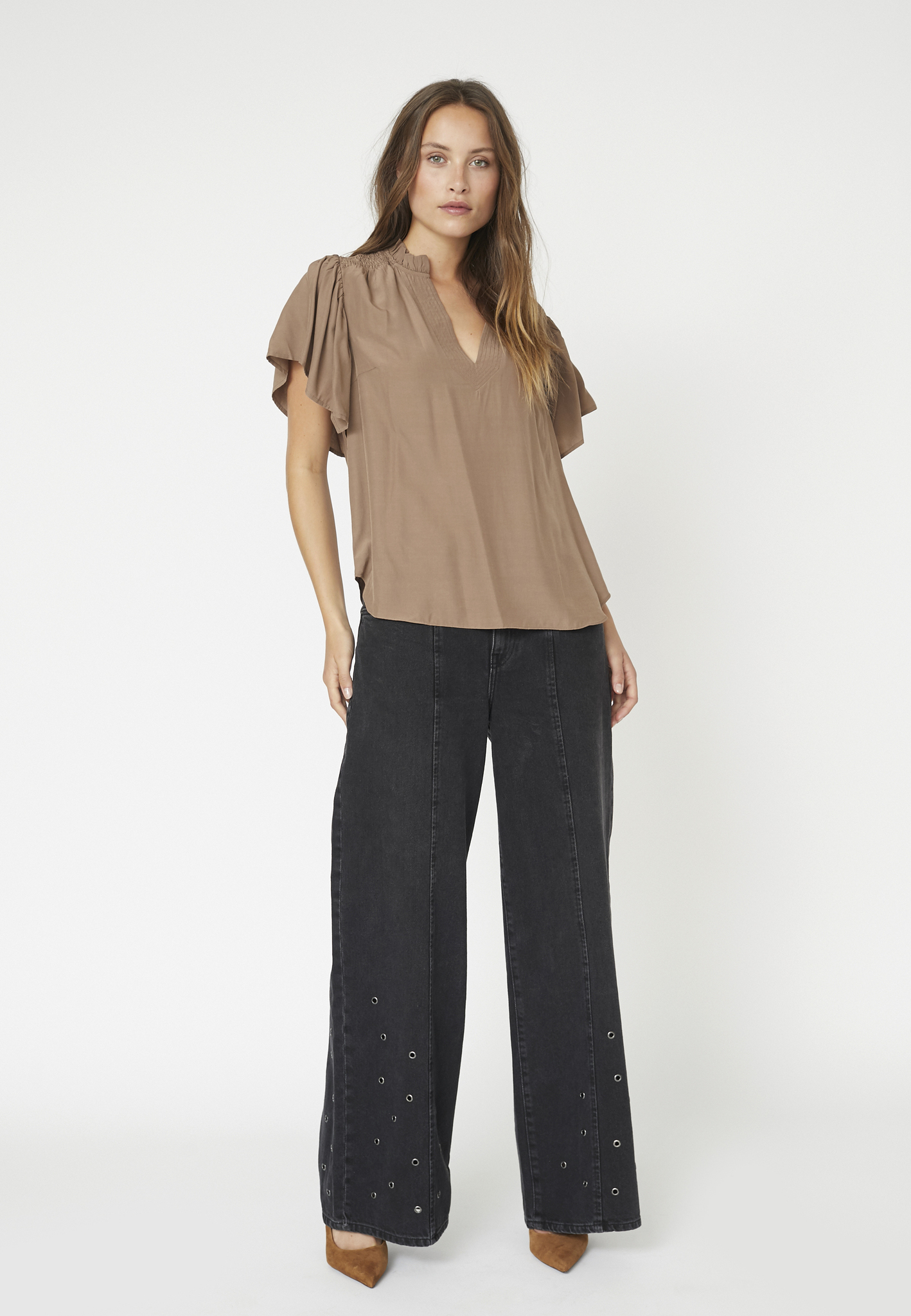 Co'Couture - ToraCC Frill V‑top – Walnut - Billede 4