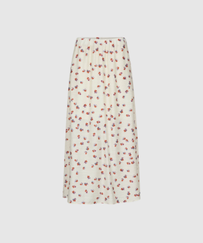 MarisCC Flower Skirt fra Co'Couture er en feminin nederdel i et smukt blomsterprint på off white bund. Fremstillet i et let og blødt viskosemix, der giver et elegant fald. Perfekt til både hverdagsbrug, sommerlige outfits og festlige lejligheder. En romantisk og moderne style, der kan styles med både strik, skjorter og simple toppe.