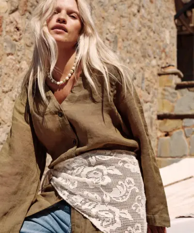 Alternative view of BeckSöndergaard - Croflora Triangle Scarf – Birch White