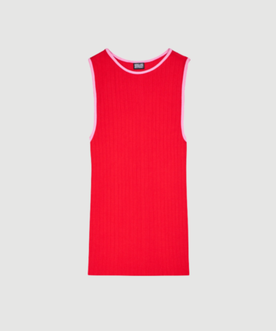 NPS Tank Top Kontrast fra Mads Nørgaard i red og light pink er en stribet top med kontrastkanter og tæt pasform. En feminin og komfortabel basisstyle med et moderne farveudtryk.