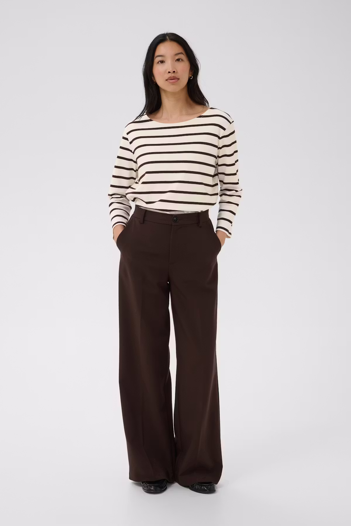 Part Two - NelaPW T‑Shirt – Mole Stripe / Brown - Billede 5