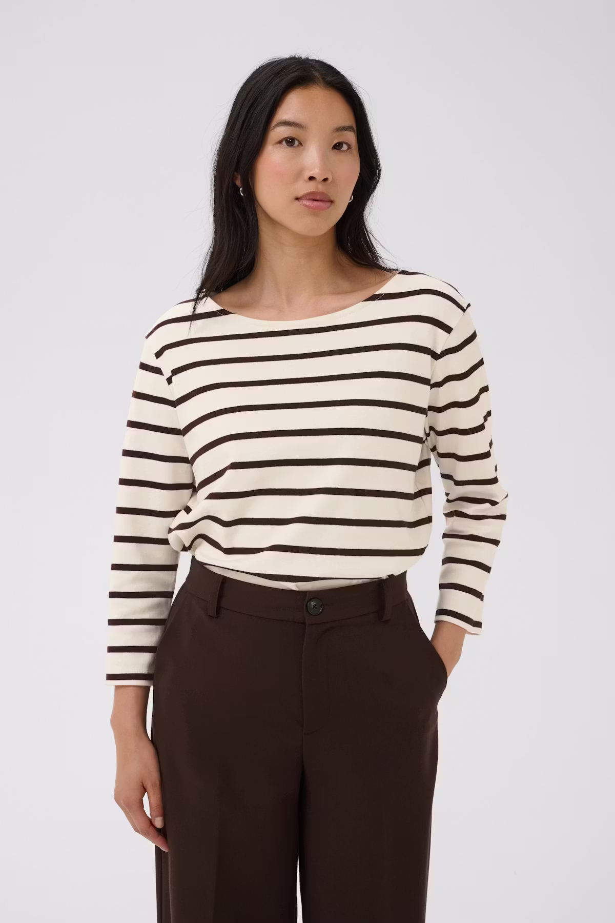 Part Two - NelaPW T‑Shirt – Mole Stripe / Brown - Billede 2