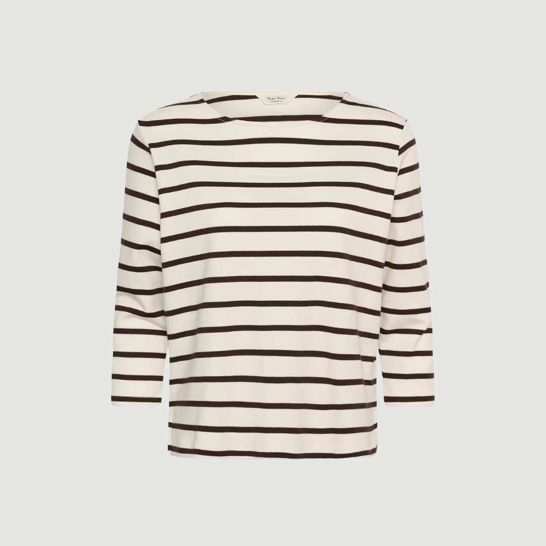 Part Two - NelaPW T‑Shirt – Mole Stripe / Brown