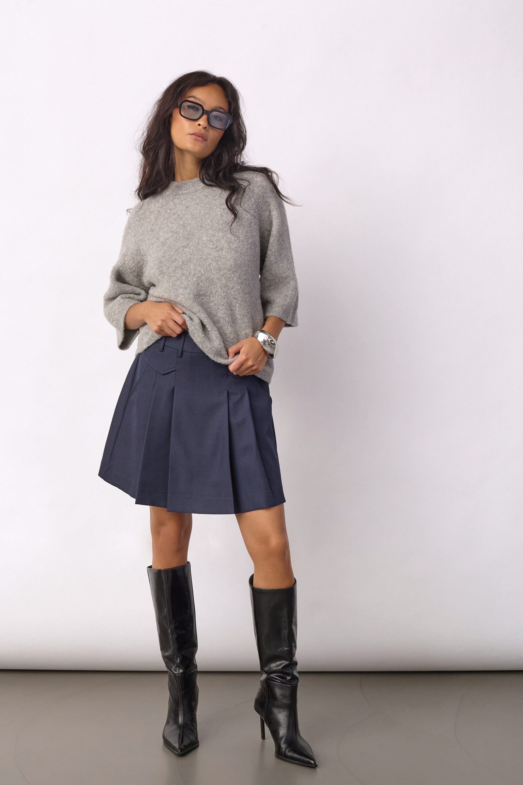 Co'Couture – Luna Pocket Pleat Mini Nederdel - Navy - Billede 2