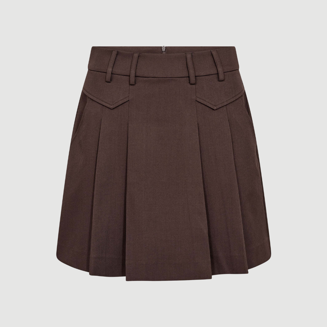 Co’Couture – Luna Pocket Pleat Mini Nederdel – Dark Brown