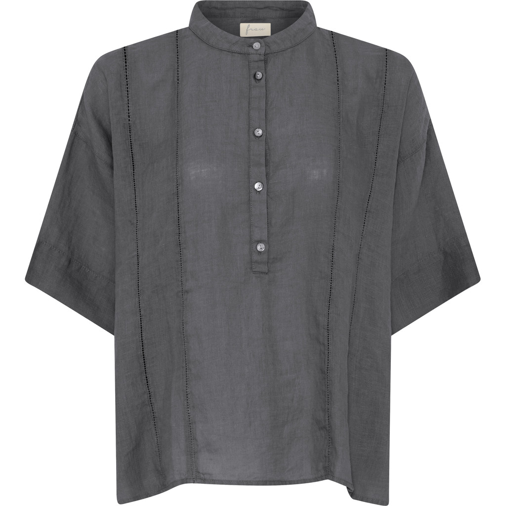 Frau - Delhi SS Pure Linen Deco Shirt – Beluga - Billede 2