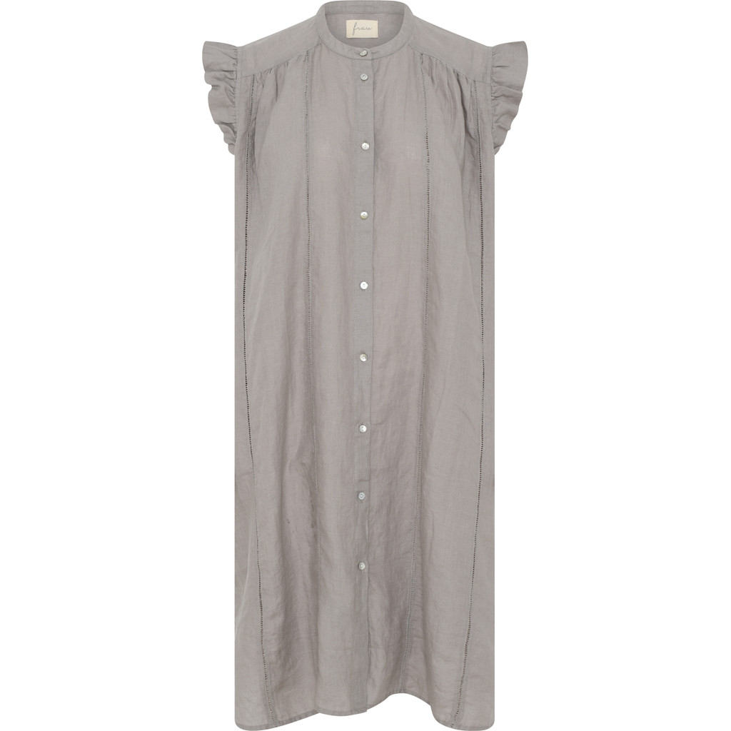 Frau - Napoli Pure Linen Deco Knee Dress – Dove - Billede 2