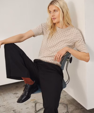 Alternative view of Part Two - NatanyaPW Pullover – Natural / Navy Dot