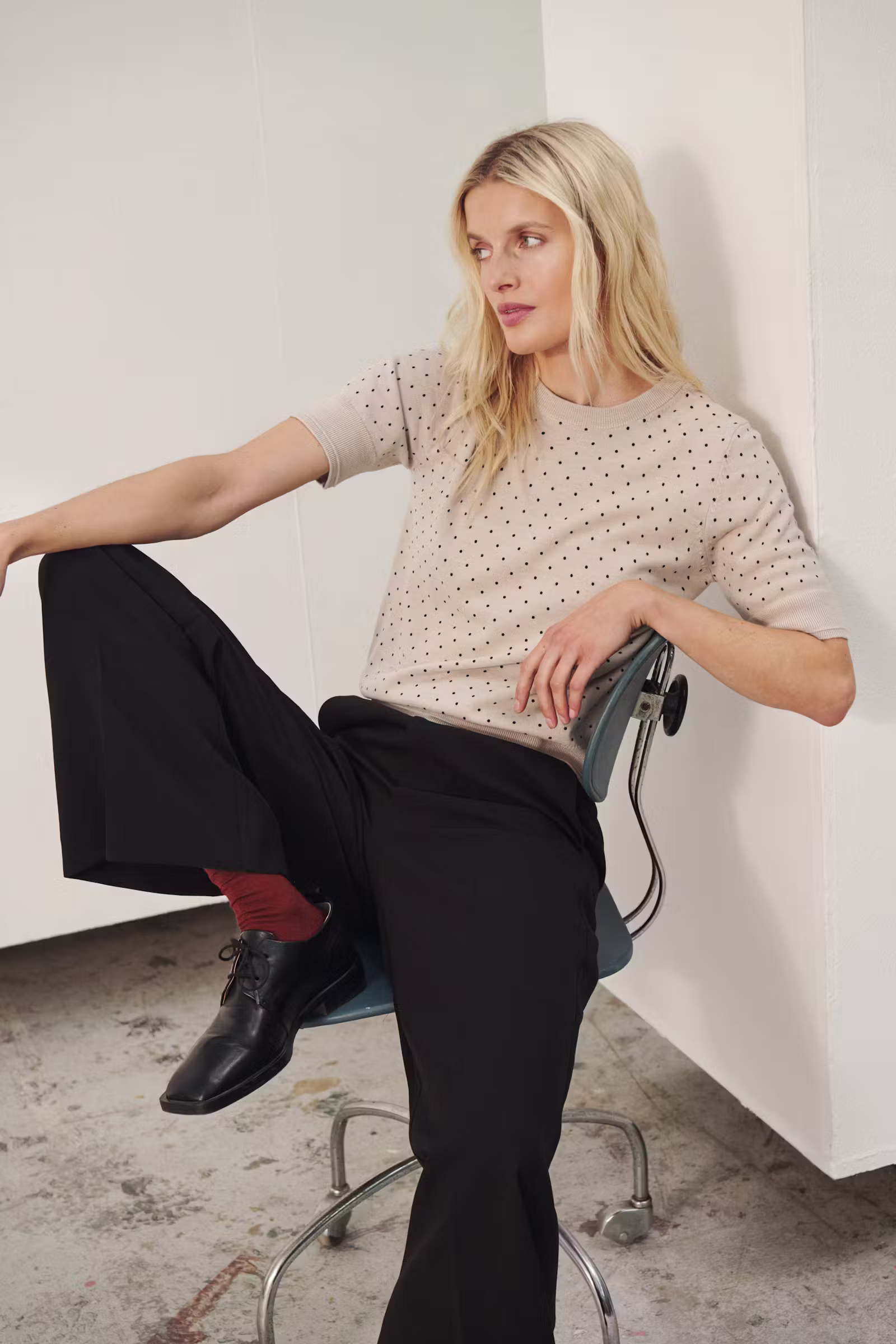 Part Two - NatanyaPW Pullover – Natural / Navy Dot - Billede 2