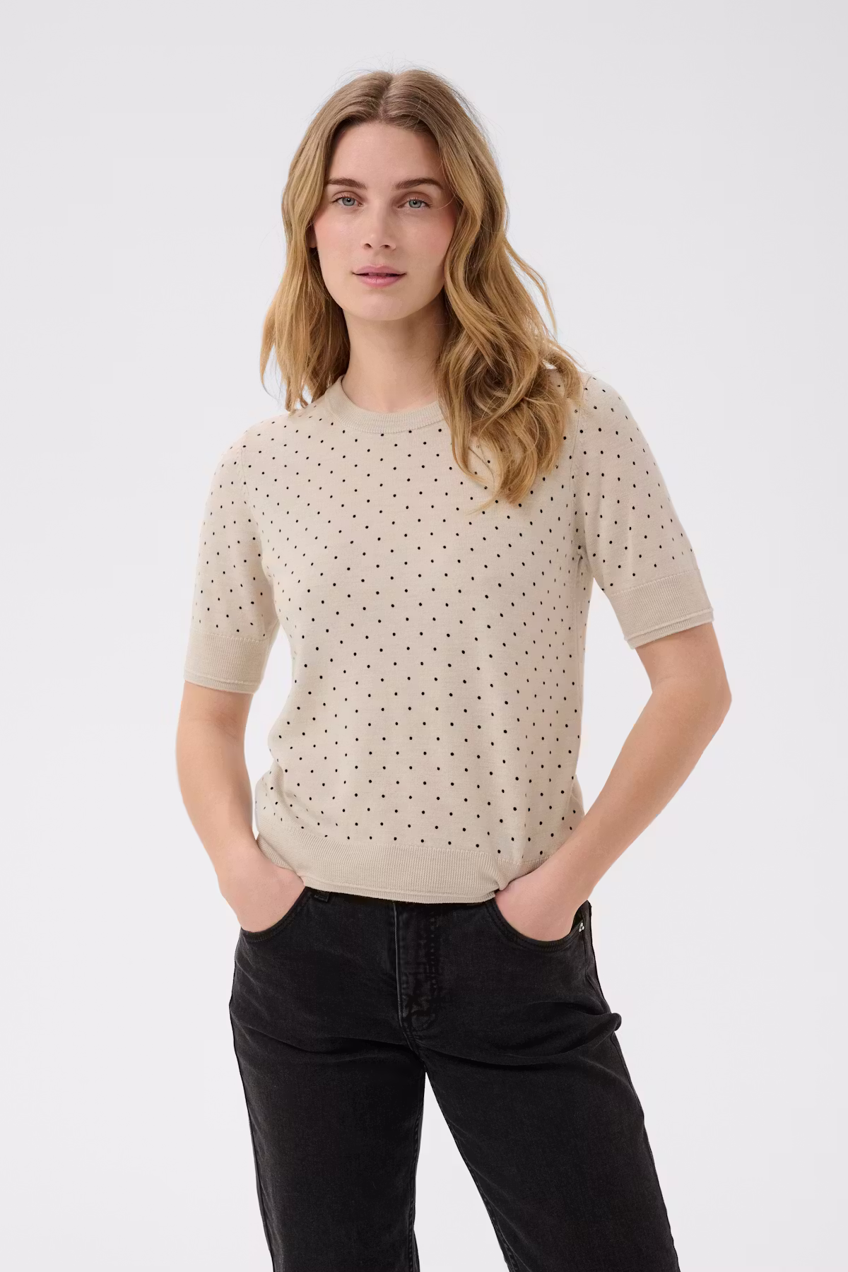 Part Two - NatanyaPW Pullover – Natural / Navy Dot - Billede 3